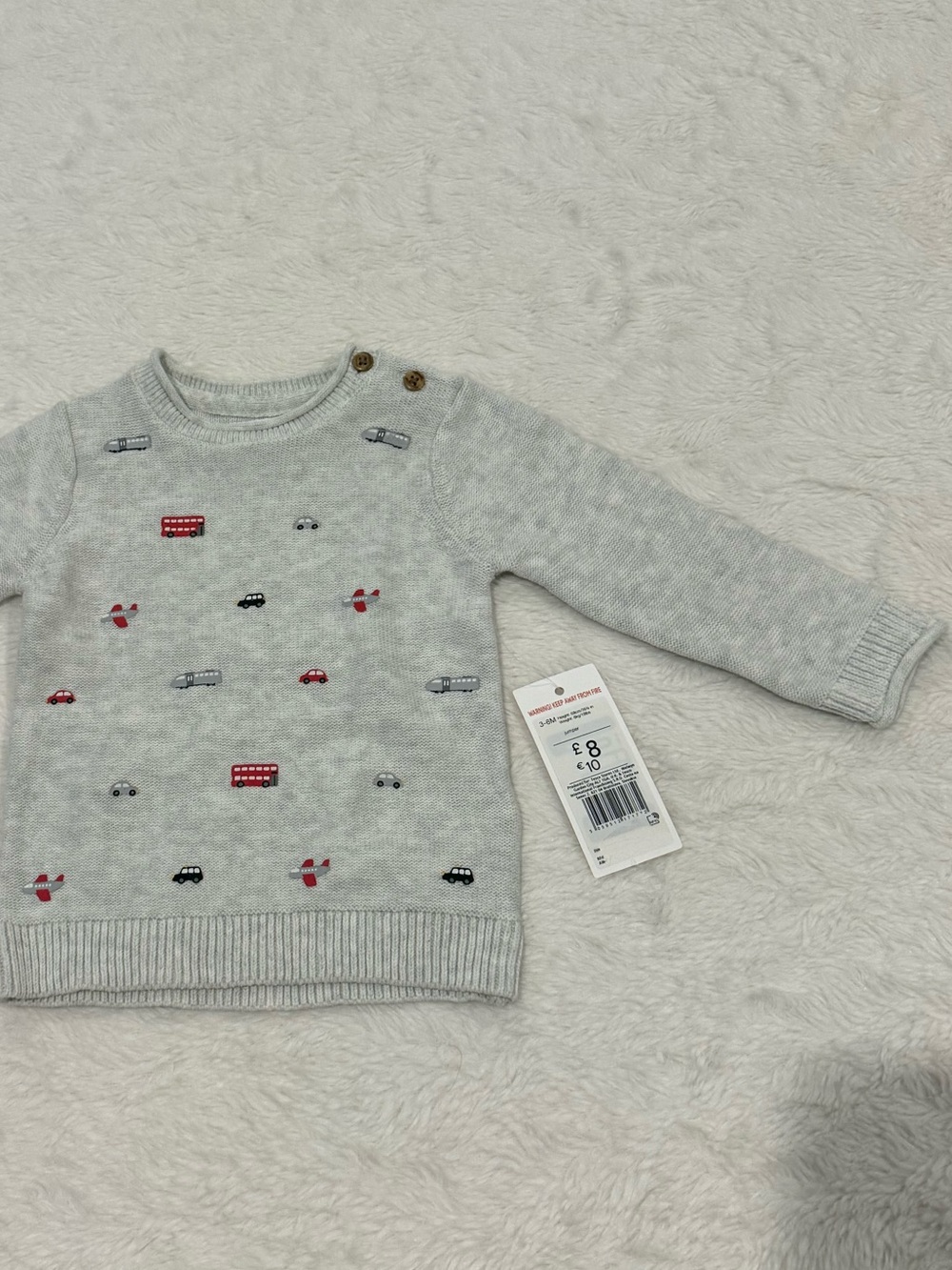 Baby Gray Sweater with Car Embroidery